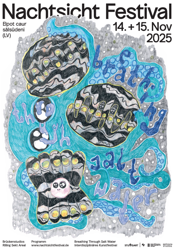 Nachtsichtfestival 2025 – Breathing Through Salt Water; Graphic Design: Maryna Zevako; Illustration: Ines Brost
